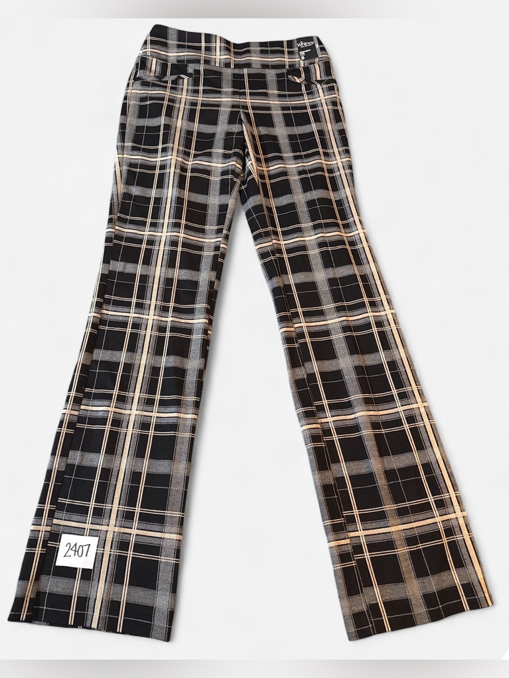 Straight-Leg Plaid Pants in Black and Cream by Unknown Brand